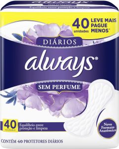 Protetor Diário Always Sem Perfume 40 Unidades 