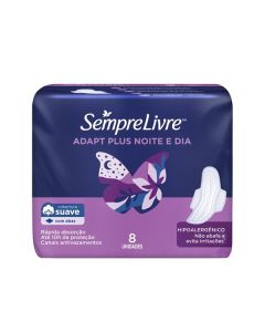 Absorvente Sempre Livre Adapt Noite e Dia com Abas/Suave 8 Unidades 