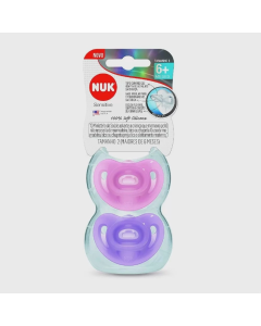 Kit Chupeta Nuk Sensitive Soft 100% Silicone Rosa/Roxo 6 meses 2 unidades 