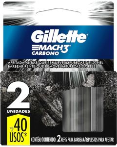 Refil para Aparelho de Barbear Gillette Mach3 Carbono 2 cargas