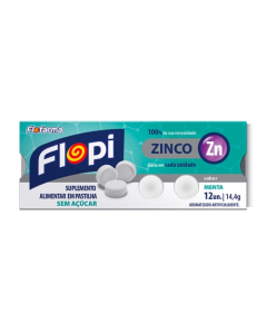 Pastilha Flopi Zinco Sabor Menta 12 Unidades 